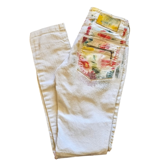Don't Cry Milan Italian White Art Jeans TG 26 Mod Clivia Low Rise Size 26 Skinny - Picture 1 of 11